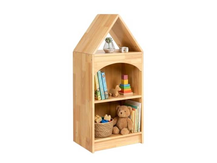 OOOK Gummiholz Kinder Bücherregal, Spielzeugaufbewahrung mit 3 Etagen Kinderregal 40×30×92cm, Spielzeugregal Kombinierbar mit OOOK-Regalen, Eckregal für Kinderzimmer Klassenzimmer Kindergarten