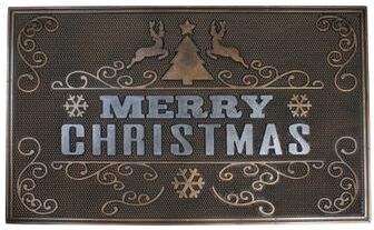 Northlight "Copper and Silver Tree and Reindeer ""Merry Christmas"" Doormat 18"" x 30"""