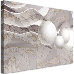 WANDBILD goldene blätter und 3d kugeln