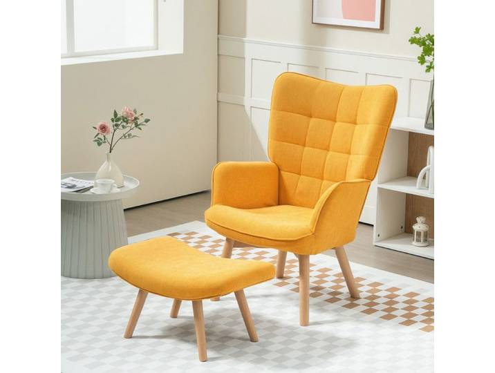 Fauteuil à oreilles avec repose-pieds fauteuil relax fauteuil rembourré aspect cordé fauteuil lounge fauteuil à accoudoirs