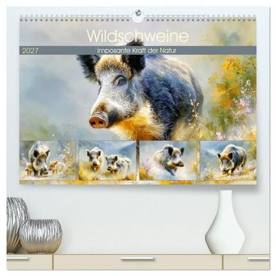 Wildschweine. Imposante Kraft der Natur (hochwertiger Premium Wandkalender 2027 DIN A2 quer), Kunstdruck in Hochglanz