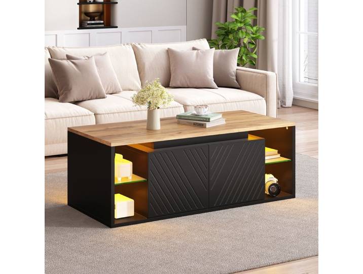 Table basse noire 100×50×41 cm Table basse moderne avec éclairage LED Table d'appoint Table de canapé Table de salon