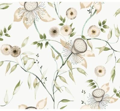 York Wallcoverings Dream Blossom White & Green Wallpaper