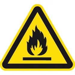 Schild Warnung vor feuergefährlichen Stoffen ISO 7010, Alu, 200 mm SL