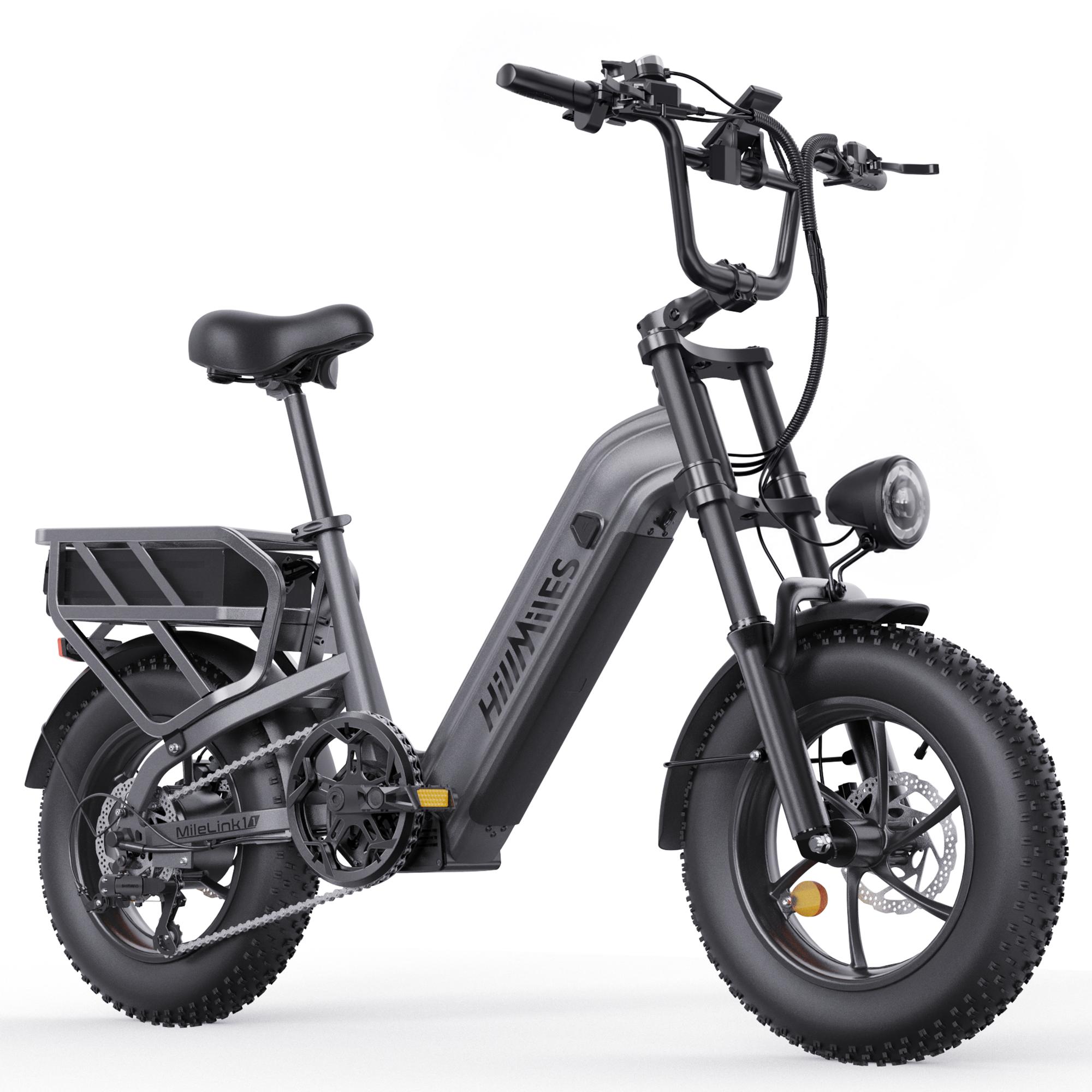 HillMiles MileLink1 E Bike, 48V 41Ah Batterie, 250km Reichweite,Hydraulische Bremsen, Zwei Stoßdämpfer, 7-Gang, 16''x4,0'' Breitreifen