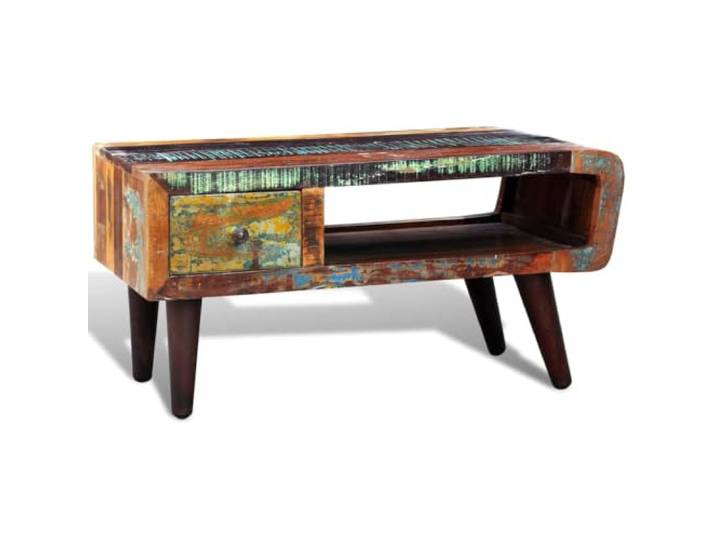 Couchtisch mit Schublade, Massivholz, Recyclingholz Vintage-Stil, handgefertigt, Massivholzplatte, Bücherschublade, exotischer Charakter, Wohnzimmer