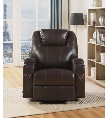 CDecor Worthington Brown Swivel Rocker Recliner with Metal Base