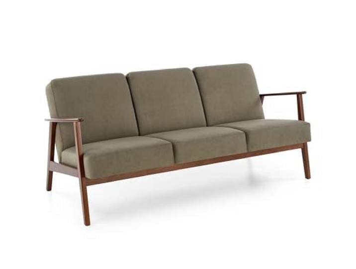 KRESTON Polstersofa ASENTO, 3 Sitzer Stoffsofa Couch Loungesofa Holz, Minimalistisch Mitte des Jahrhunderts Modern, grün hell