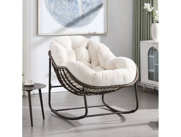 Fauteuil suspendu extérieur en rotin synthétique avec coussin - BEAUNIV - cadre en acier blanc
