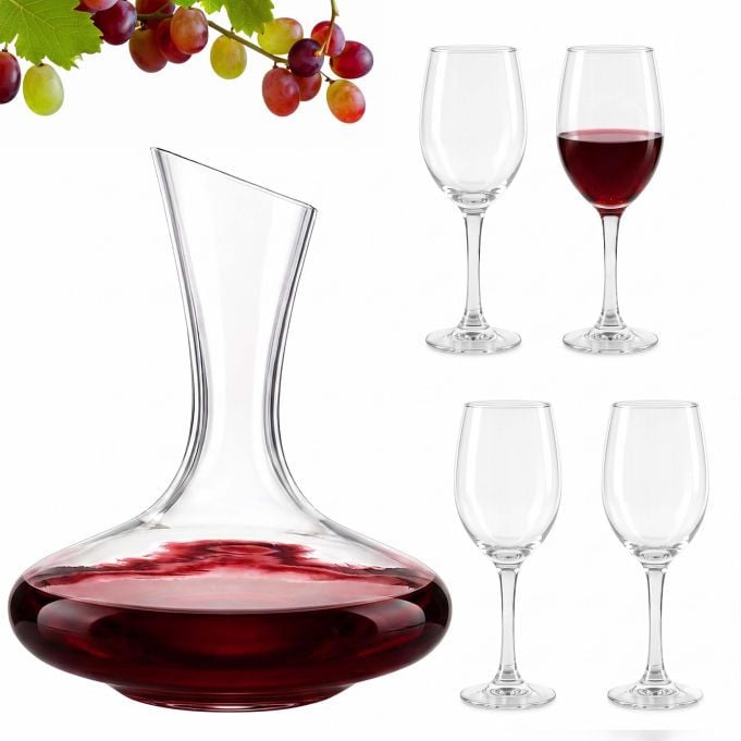 Relaxdays Set van 4 transparante wijnglazen van 360 ml met een 1,8 liter karaf