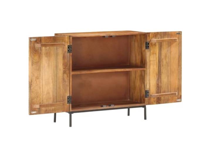KTHLBRH Sideboard 75 x 30 x 75 cm aus massivem Mangoholz Handgeschnitzt, 2 Türen, Retro-Stil, pulverbeschichteter Stahl, einfache Montage