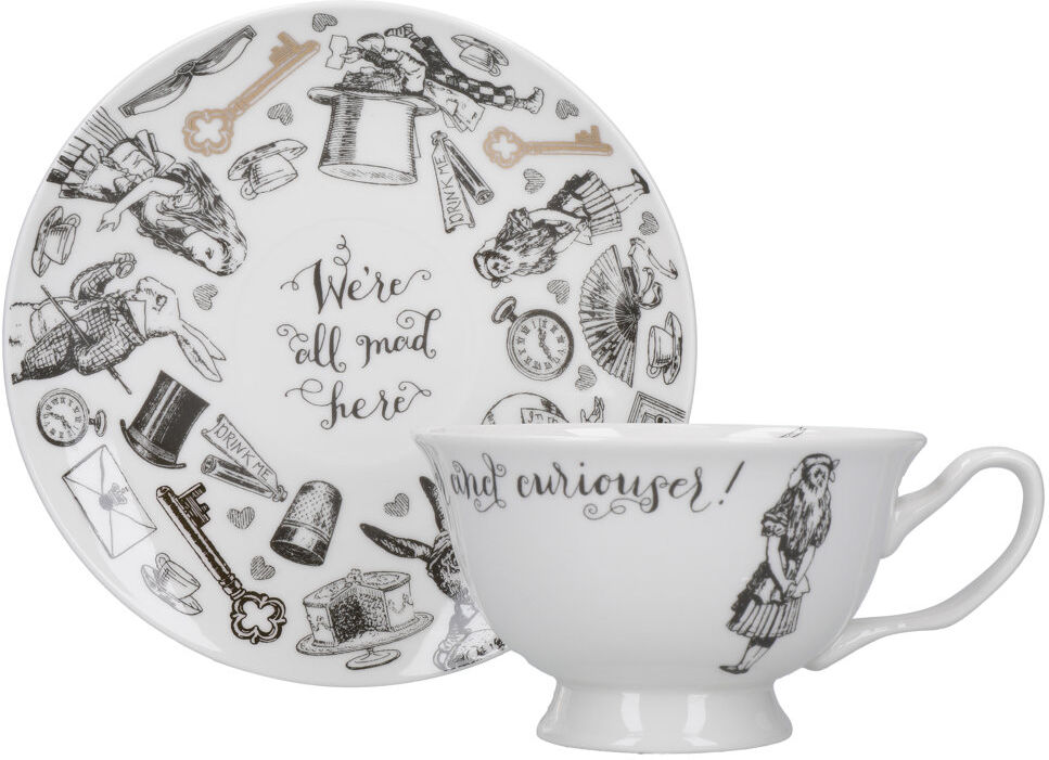 V&A Alice In Wonderland Ceramic Teacup and Saucer White;Black 2