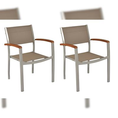 Merxx Naxos Stapelsessel 2er Set, 2 Stapelsessel, Aluminium/Textil/Akazie, Grau