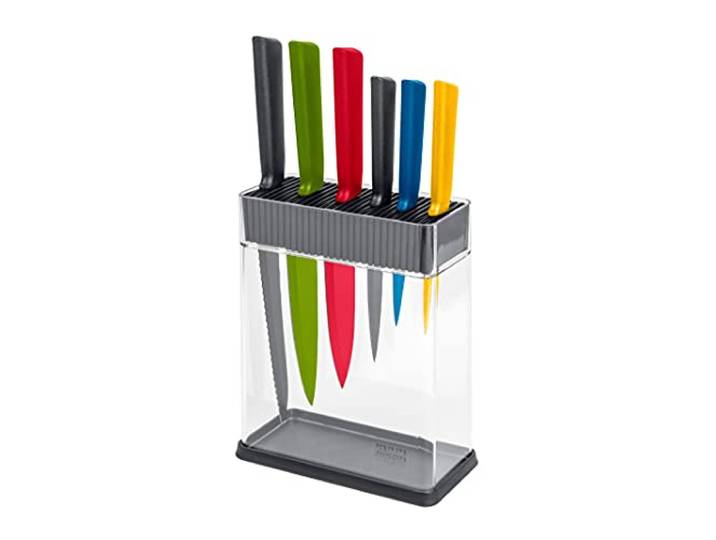 KUHN RIKON COLORI+ Messerblock Vision mit Messer, Grau, Transparent
