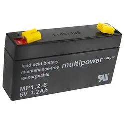 Blei-Akku Multipower MP1.2-6, 4,8 mm Faston Anschluss, 6 Volt, 1,2 Ah