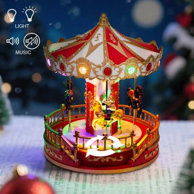 Inspired Living Cozy Christmas LED Musical Carousel Animated Holiday Table Decoration Cozy Christmas LED Musical Carousel Animated Holiday Table Decoration
