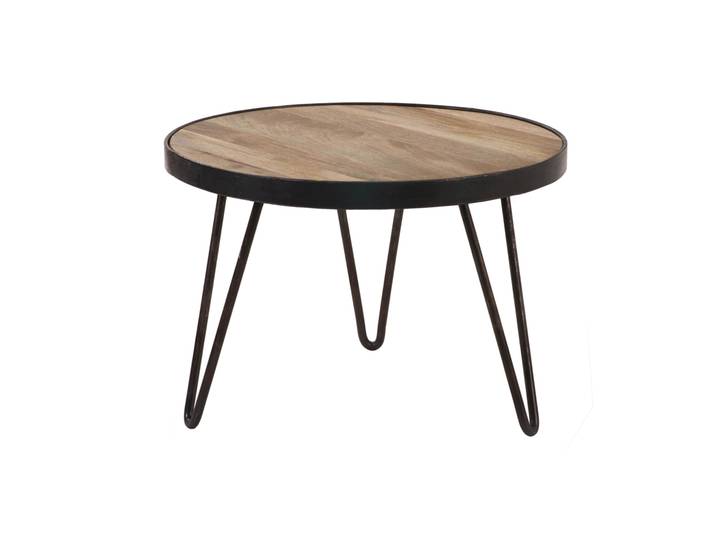 Table basse ronde industrielle bois manguier massif et métal noir D50 cm ATELIER