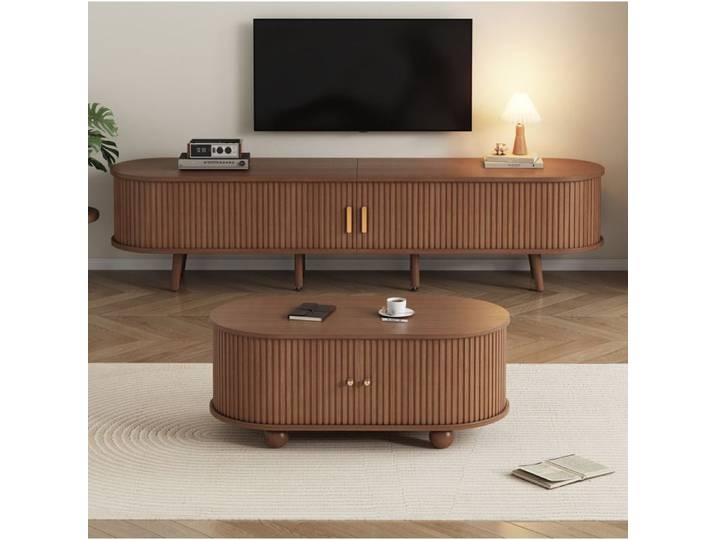 ROVRYN Ensemble meuble TV 175 cm et table basse 100 cm avec rangement MDF coloris noyer