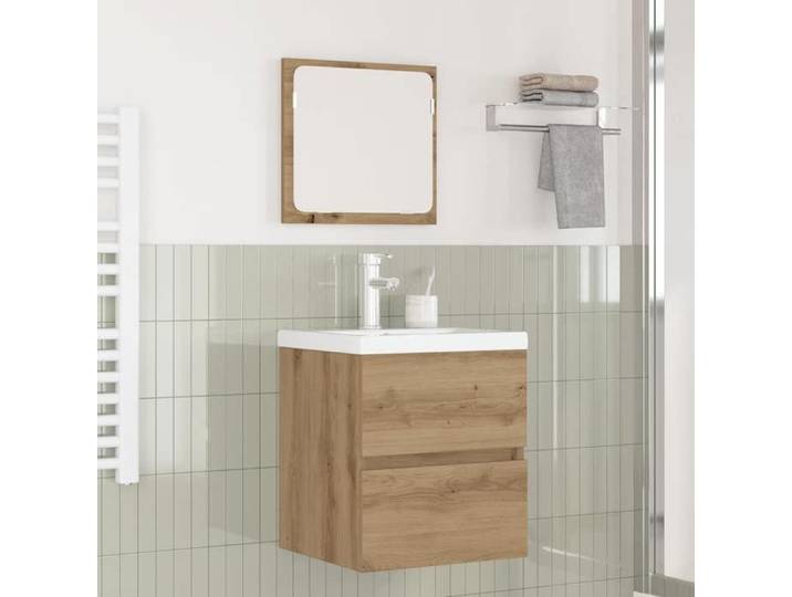 Ensemble mobilier salle de bain - - Chêne noir et blanc - Moderne - Mural - Bois d'ingénierie