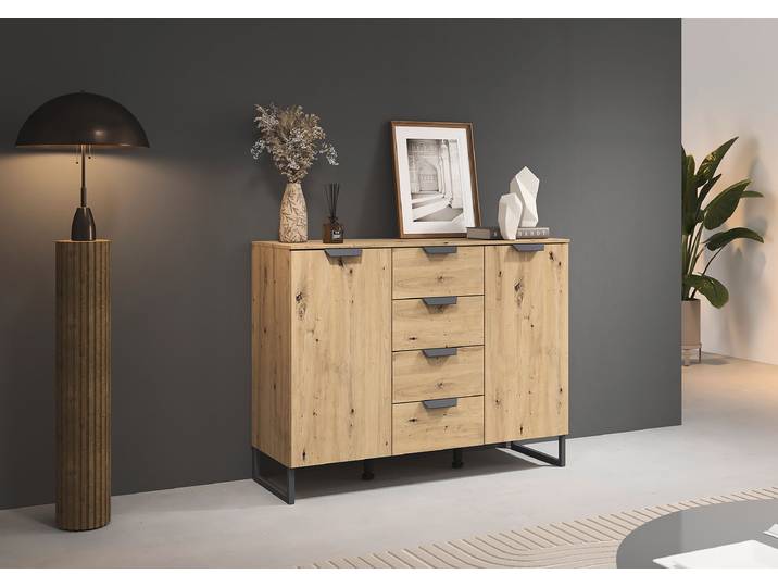 Kommode Aditio - Türen & Schubladen Kufe 120 x 92 x 44cm Holz/Eiche Artisan Dekor