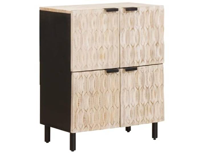 Heofavd Sideboard Mangoholz Kommode Weiß Gewaschen 60 x 33 x 75 cm