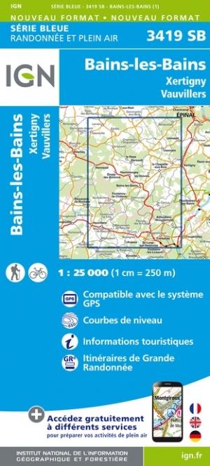 Carte de randonnée IGN Série Bleue n° 3419 - Bains-les Bains, Xertigny, Vauvillers
