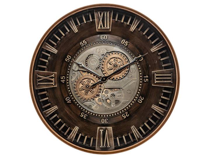 Atmosphera Createur d´interieur UHR im Retro-Stil mit sichtbarem Mechanismus Yoni 59/59/8,5 cm, Braun, Metall, Rund, 59x8.5x59 cm, Dekoration, Uhren, Wanduhren