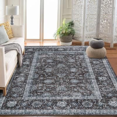 Garvee Washable Area Rug for Entryway Indoor Door Distressed Floral Mat