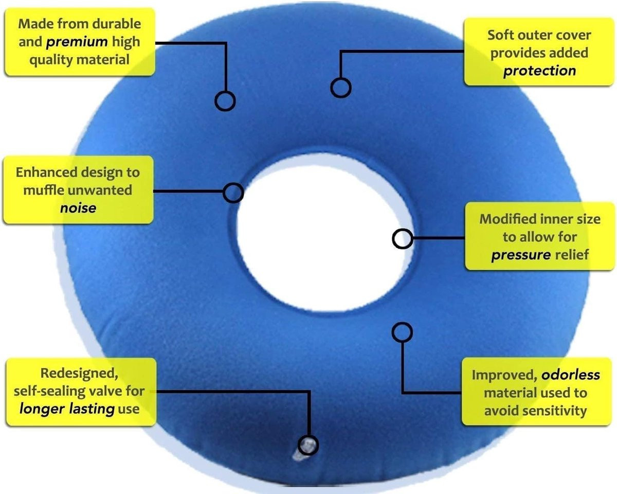 Opblaasbaar Zitkussen Donut Kussen voor Stuitje - Blauw
