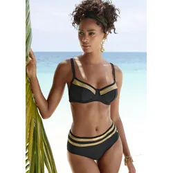 Bügel-Bikini-Top LASCANA "Elodie", Damen, Gr. 48, Cup E, gold (schwarz, goldfarben), Recycling-Polyamid, unifarben mit Farbeinsatz, Bikini-Oberteile, mit trendigem Materialeinsatz