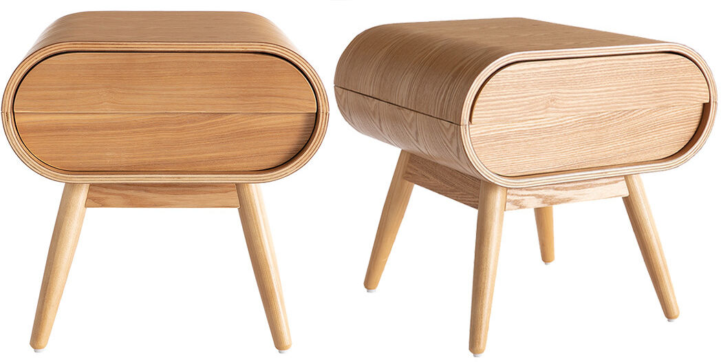 Miliboo Vintage-Nachttisch mit Schublade aus hellem Holz (2er-Set) BJORG
