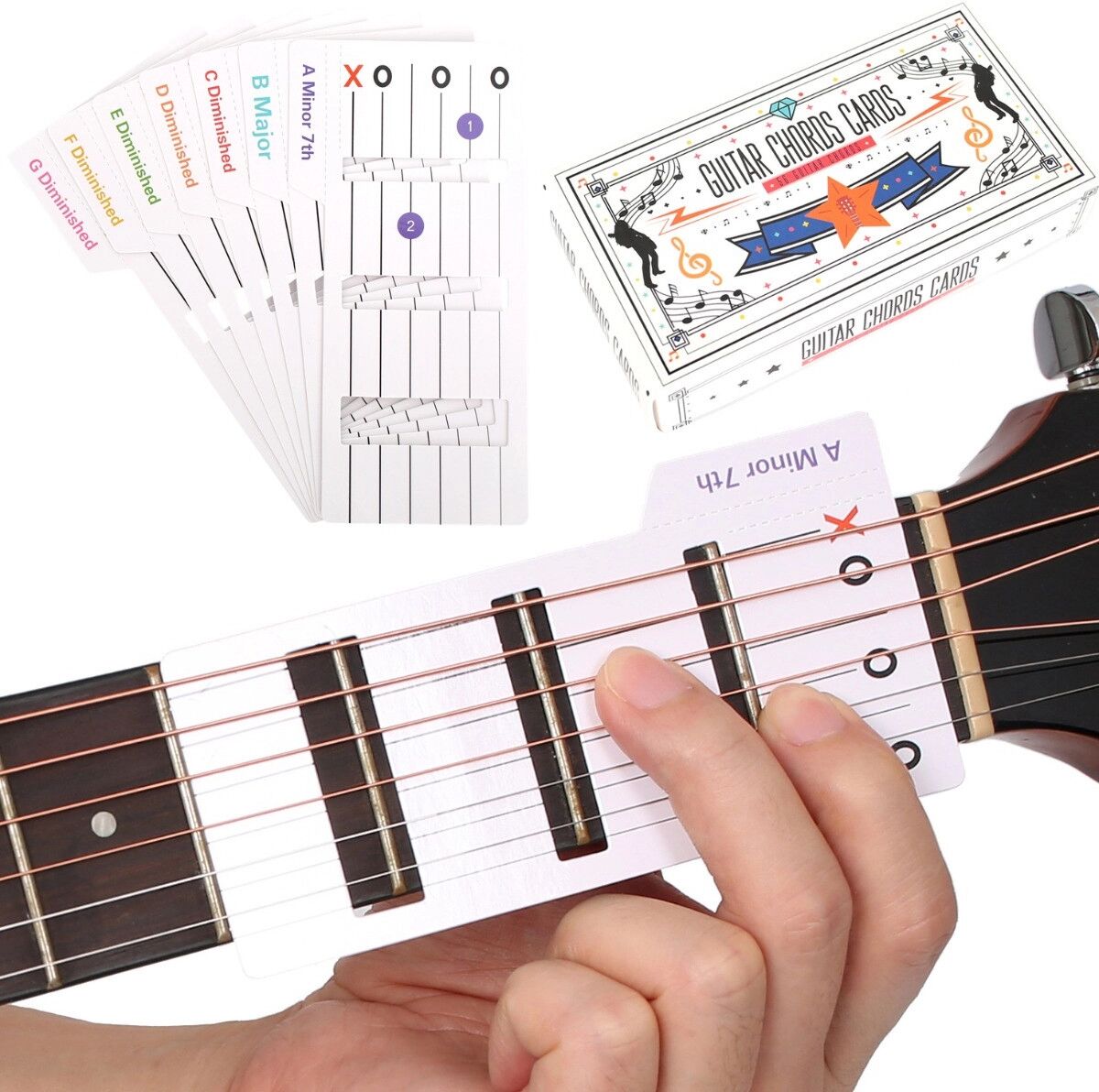 INF Cartes d'apprentissage accords guitare - 56 diagrammes de manche pour débutants, papier cartonné blanc, manuel inclus