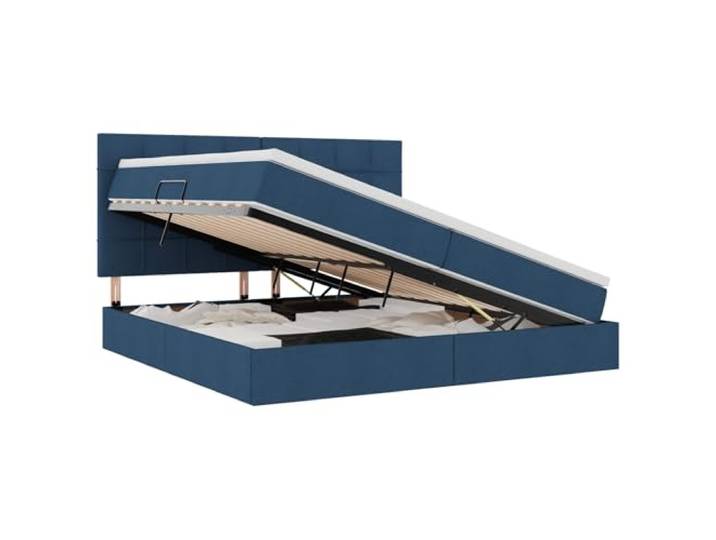KKgypkn Hydraulisches Liftbett 200x200 cm mit Matratze, Stauraumbett Blau aus Kunstleder, seitlich zu öffnen, schwarzer Rahmen, 48,5 cm Höhe, modernes Aufbewahrungsbett