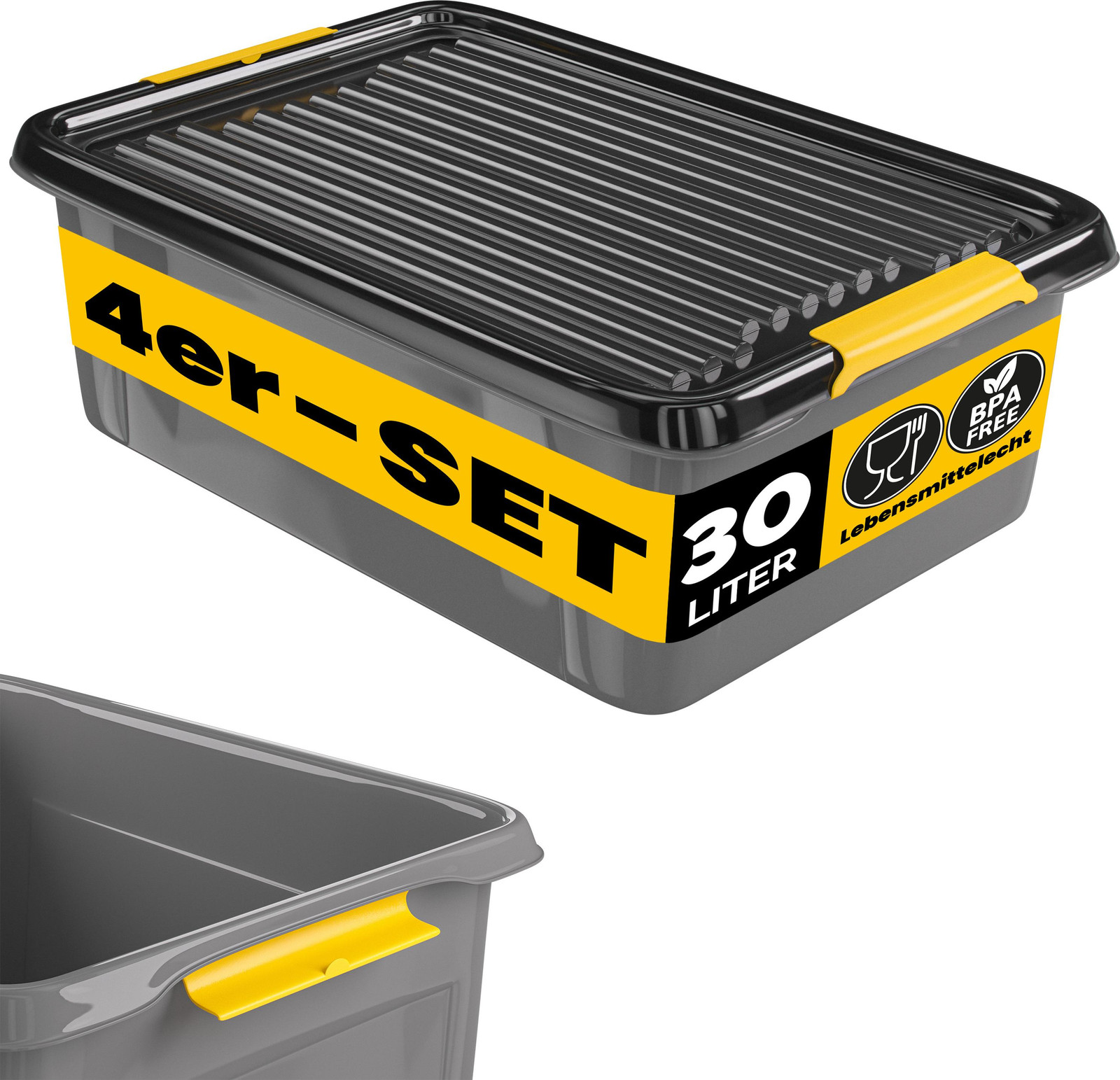 Monzana Opbergbox met deksel, 4 stuks, stapelbaar, plastic, solid