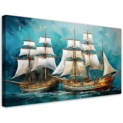 WANDBILD schiffe segelschiffe retro türkis