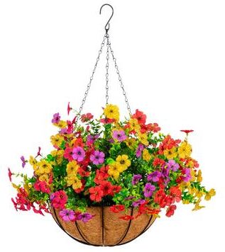 Nearly Natural 18-in UV Resistant Artificial Daisy Hanging Basket DIY Kit