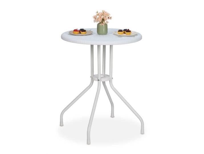 Runder Gartentisch in Rattanoptik Weiss