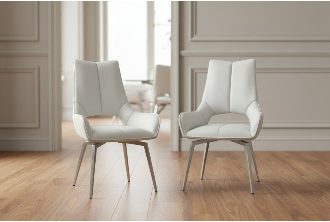 Ivy Bronx Chosposi Upholstered Swivel Dining Chair White 91cm H X 56cm W X 61cm D