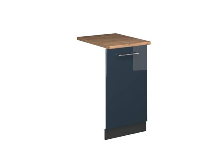 Vicco Geschirrspülblende Fame-Line, Dunkelblau Hochglanz, 45 cm MDF-Front · Arbeitsplatte Eiche · Passend zur Küchenfront · Metallgriffe · Einfache Integration