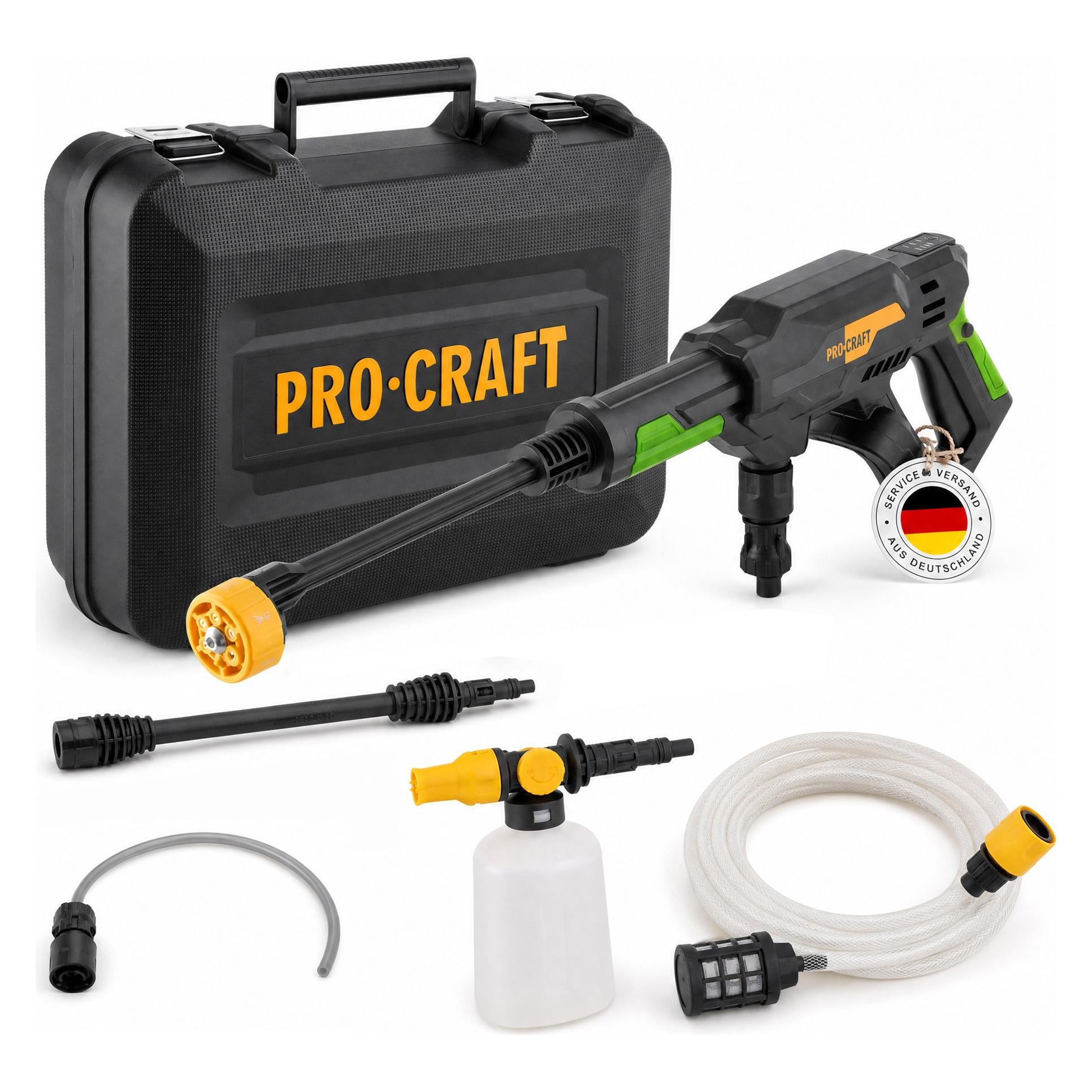 Procraft CW20bb Akku Hochdruckreiniger 20 V 30 bar 180 l/h Brushless + Koffer - ohne Akku, ohne (Akkubetrieb) (CW20bb)