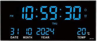 Daily Discovery Digital Wall Clock Large LED Wall Clock With 8 Alarms Calendar Temperature Display blue