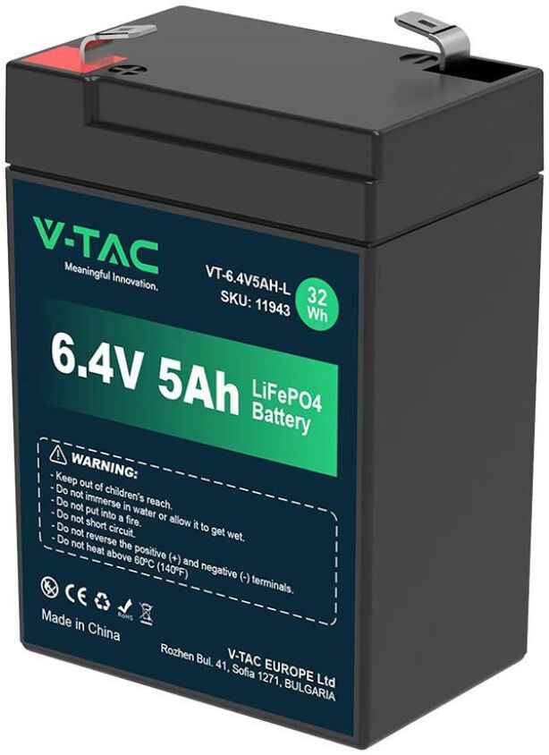 V-Tac Batteria Al Litio 6.4v 5ah Per Videosorveglianza Ed Allarme, Ups - T2 (70x47x99mm) Ip55 - 11943