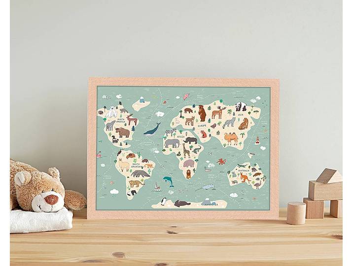 Tableau déco Animals World Map 33 x 43cm Multicolore