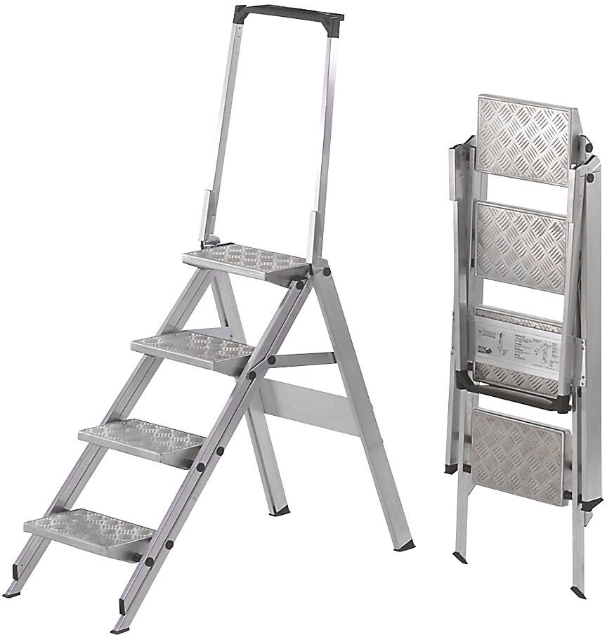 kaiserkraft Alu-Klapptreppe, Stufen Aluminium geriffelt, mit Sicherheitsbügel, 4 Stufen