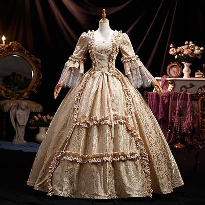 Vintage Rokoko Renaissance Maxi Kleid Normal Ein Hauch Prinzessin Braut Plissiert Gerüscht Prinzessin Rundhals Kostüm Damen Halloween Karneval Maskerade Leistung Party Halloween Erwachsene Ganzjahres