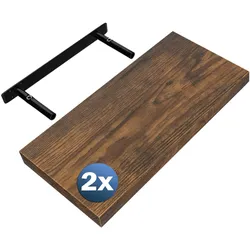 Casaria 2x Wandregal dunkle Eiche mit Halterung 50cm Schwebend