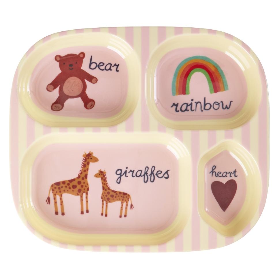 Rice - Melamine Kids 4 Room Plate - Pink ABC Print - Pink (KIPL4-ABCI)