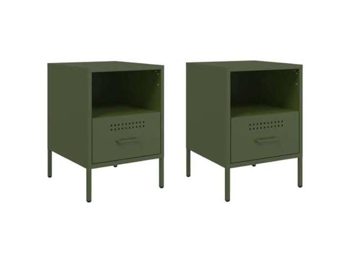 Tmriohed Nachttisch 2er Set Olivgrün 36x39x50,5cm Metall Beistelltisch Industrie-Nachtschrank aus kaltgewalztem Stahl mit Schublade und Ablage für Schlafzimmer und Wohnzimmer.