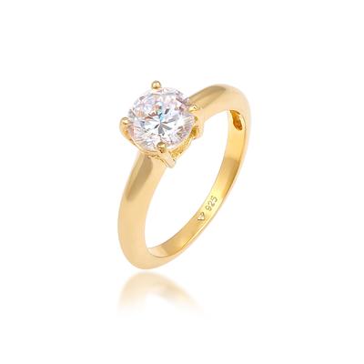 Silberring ELLI "Ring Solitär Klassisch Zirkonia Verlobung 925 Silber" Gr. 56, gold, Fingerringe, Damen, 56, Silber 925 (Sterlingsilber), Silberring
