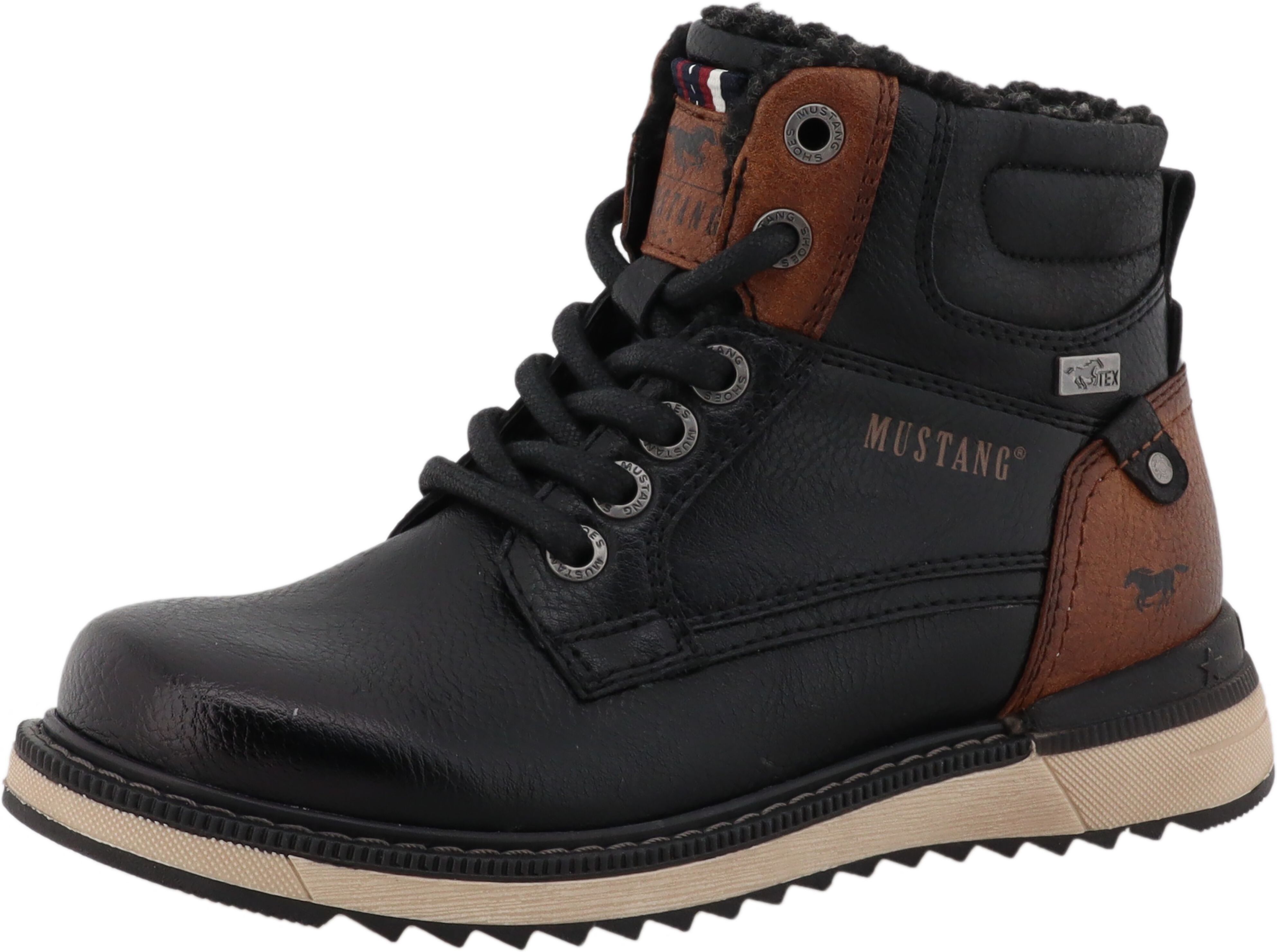 Winterboots MUSTANG SHOES "Donato", Jungen, Gr. 36, Warmfutter, schwarz, braun, Lederimitat, Textil, Schuhe Winterboots, Schnürboots, Outdoorboots mit TEX-Membrane
